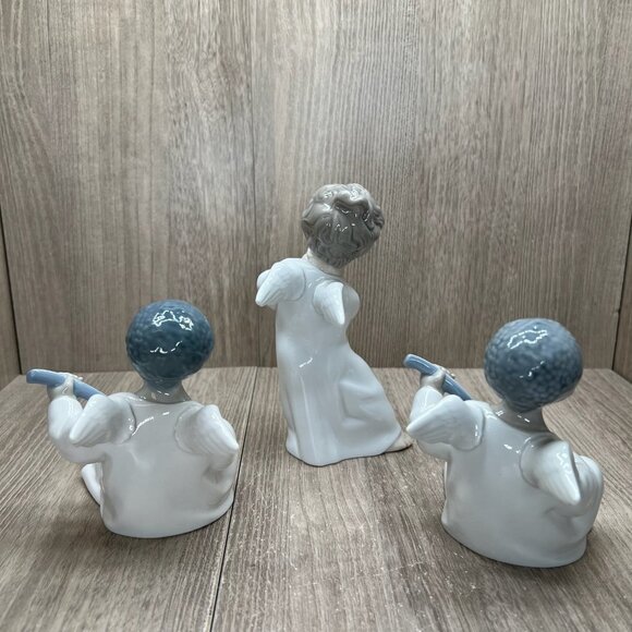 Lladro Angel Figurines Flute & Lute Musicians Porcelain Cherub Set of 3 White - Picture 5 of 16